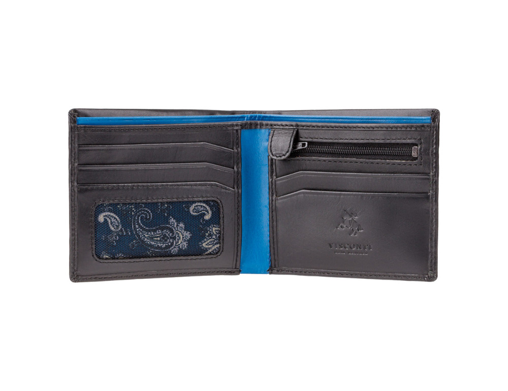 Чорний чоловічий портмоне без засувки Visconti PM101 BLK/BLUE Pablo c RFID (Black Blue) - Фотографія № 2