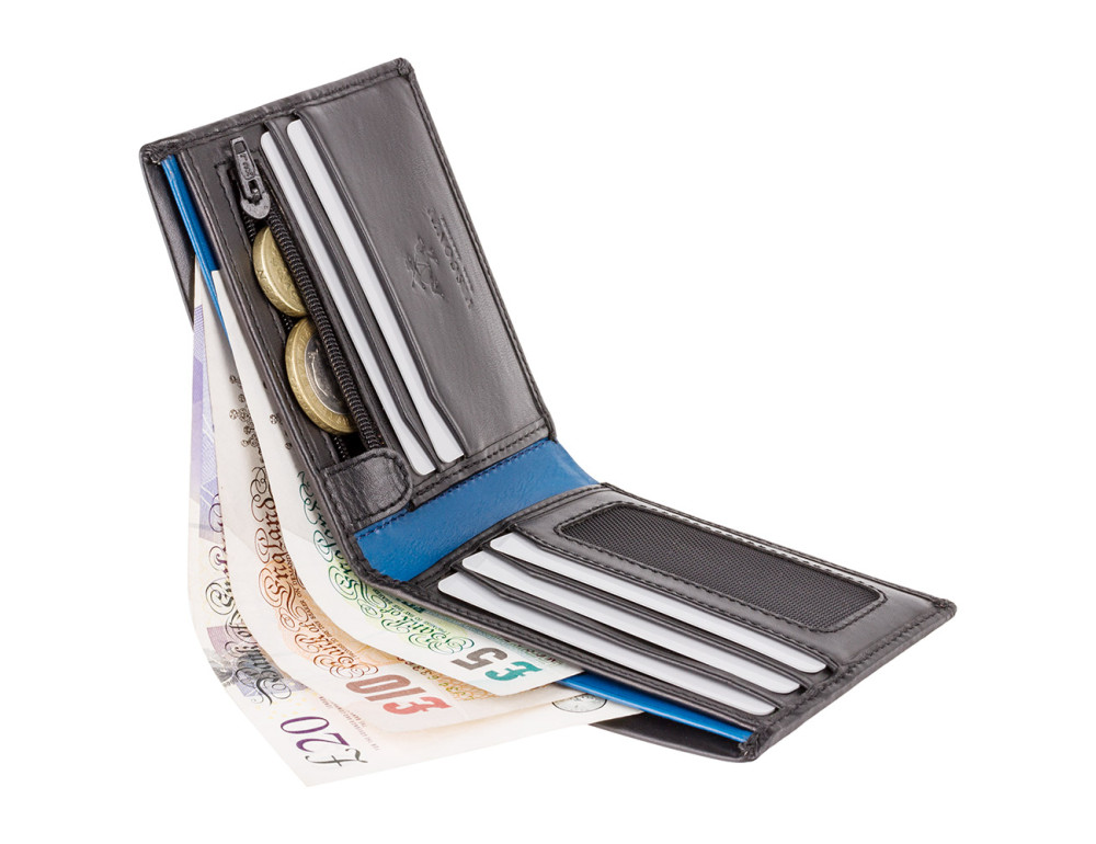 Чорний чоловічий портмоне без засувки Visconti PM101 BLK/BLUE Pablo c RFID (Black Blue) - Фотографія № 4