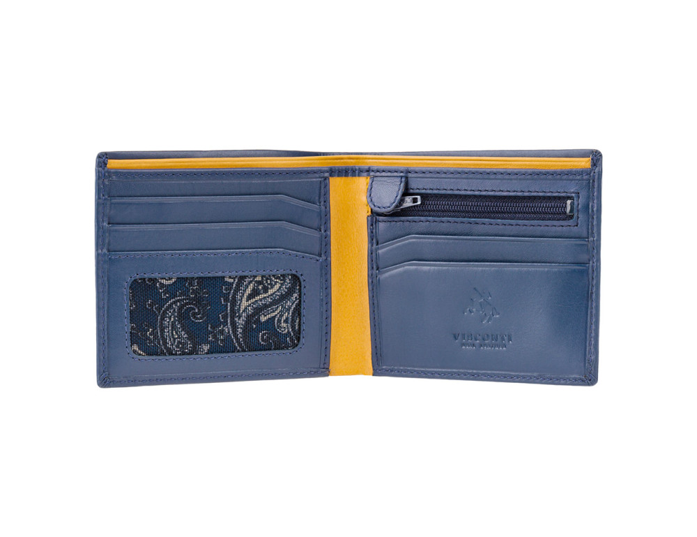 Синій чоловічий шкіряний портмоне Visconti PM101 BLUE/MUST Pablo c RFID (Blue Mustard) - Фотографія № 2