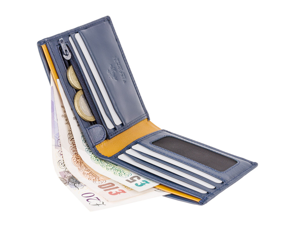 Синій чоловічий шкіряний портмоне Visconti PM101 BLUE/MUST Pablo c RFID (Blue Mustard) - Фотографія № 4