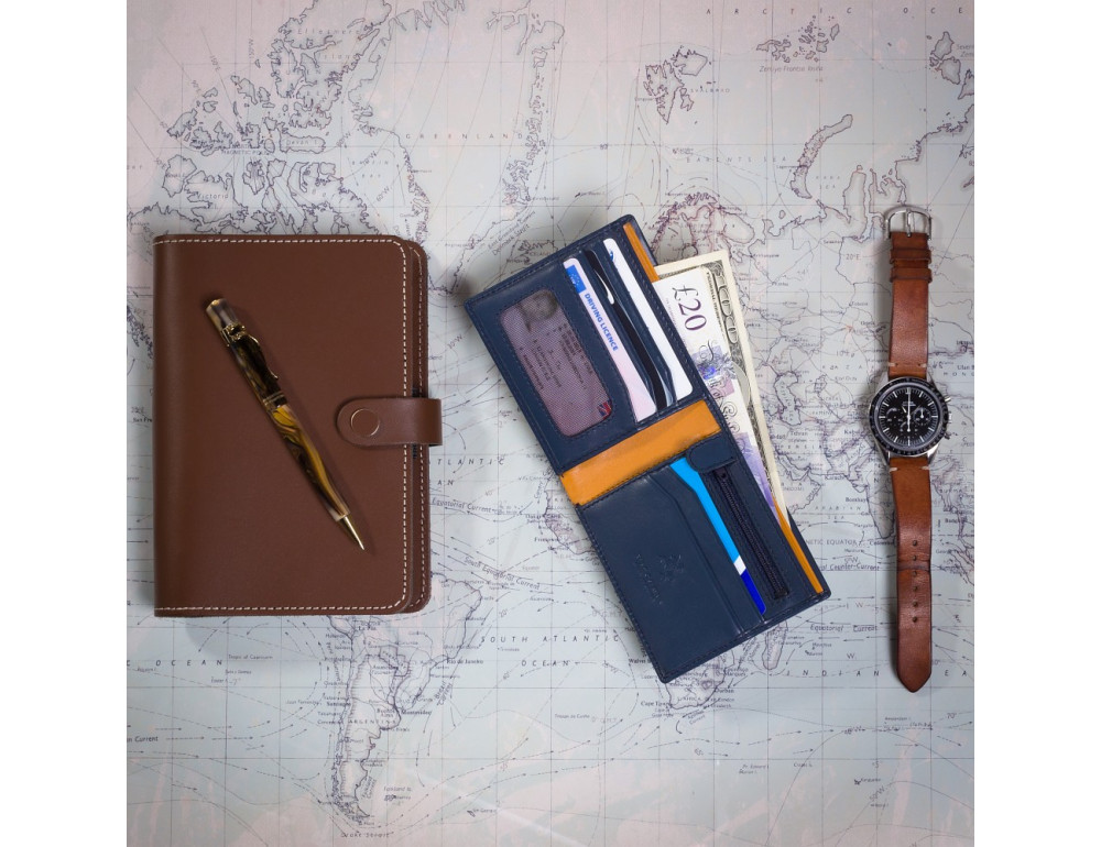 Синій чоловічий шкіряний портмоне Visconti PM101 BLUE/MUST Pablo c RFID (Blue Mustard) - Фотографія № 5