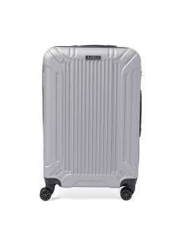 Чемодан пластиковый среднего размера L серебристого цвета Ricco Grande T1Castle1silver-L