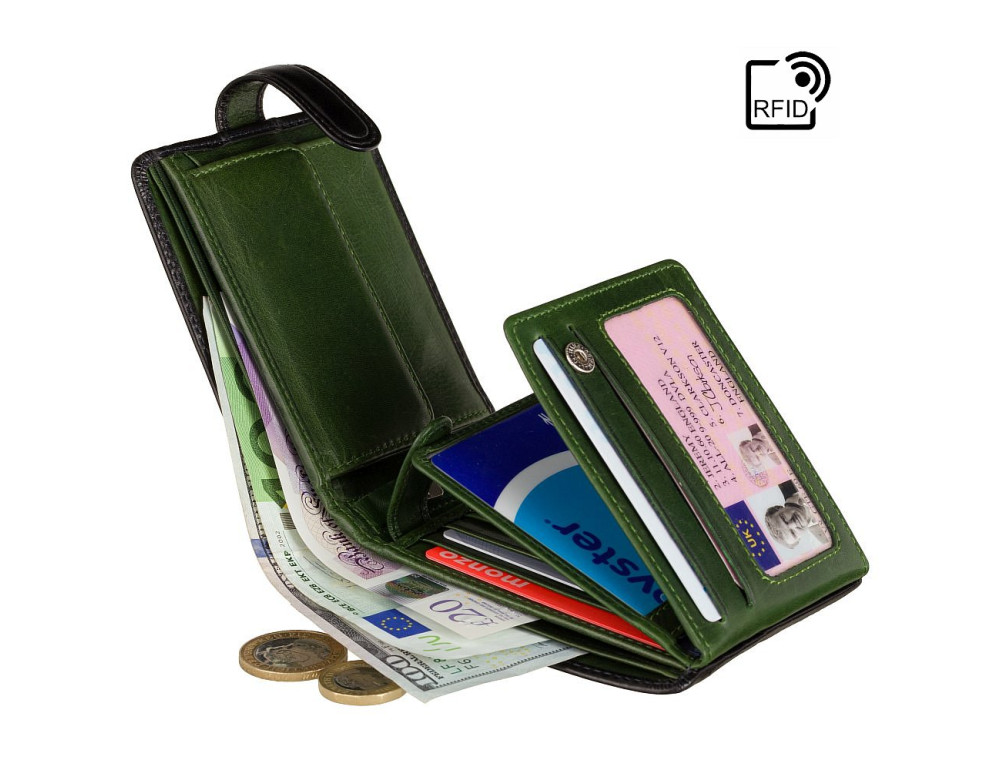 Кошелек мужской чёрный с зелёным Visconti TR35 BLK/GRN Atlantis c RFID (Black Green) - Фото № 5