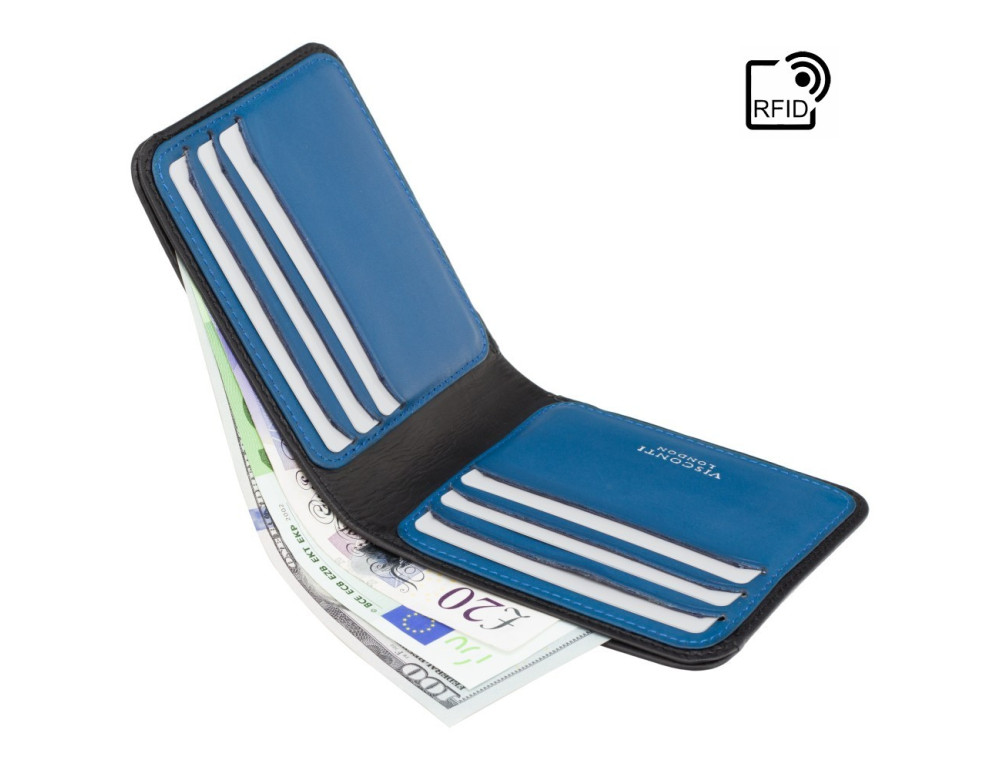 Стильний чоловічий шкіряний портмоне Visconti VSL35 BK/CB Trim c RFID (Black-Cobalt) - Фотографія № 5