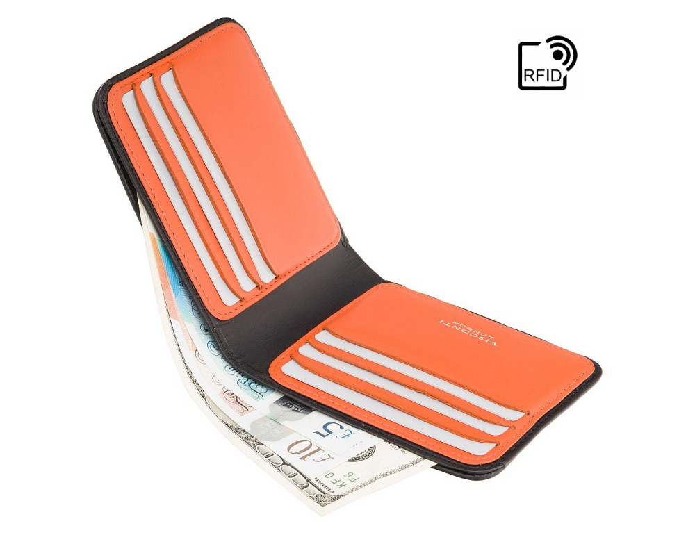 Чорний шкіряний портмоне для чоловіків Visconti VS L35 BK/ORTrim c RFID (Black-Orange) - Фотографія № 4