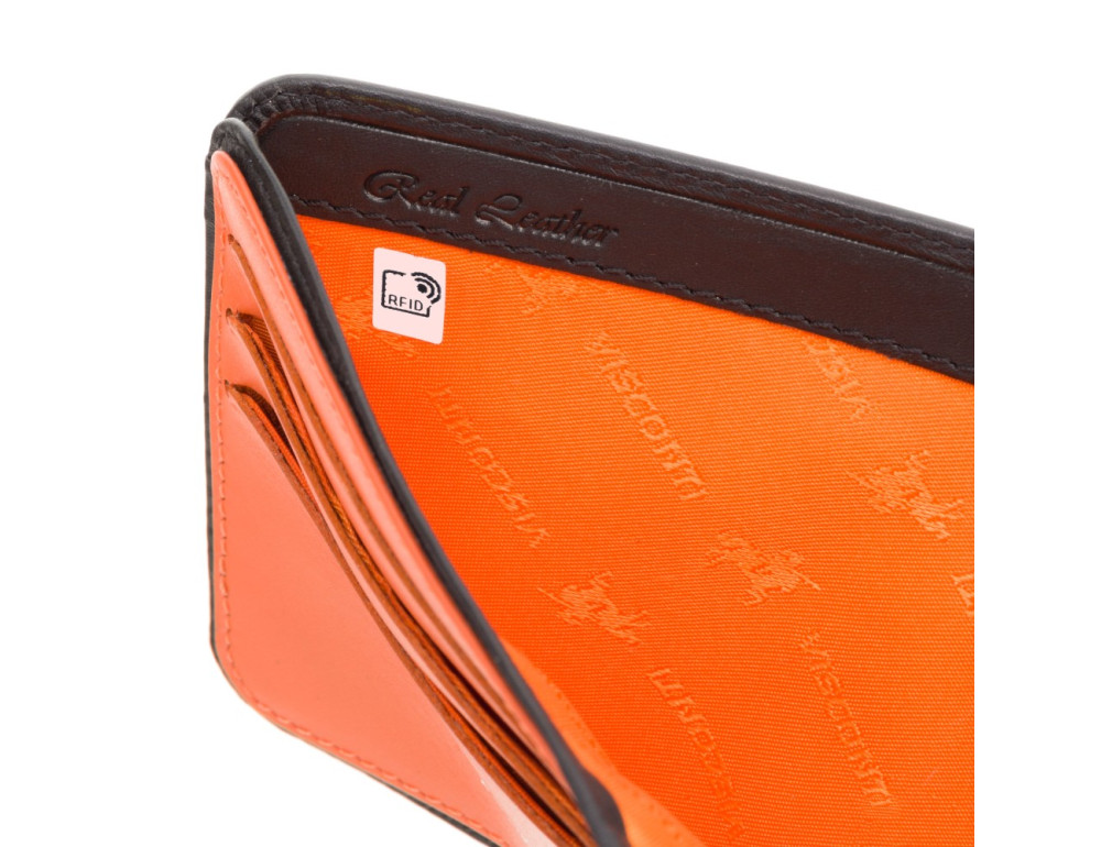 Чорний шкіряний портмоне для чоловіків Visconti VS L35 BK/ORTrim c RFID (Black-Orange) - Фотографія № 5