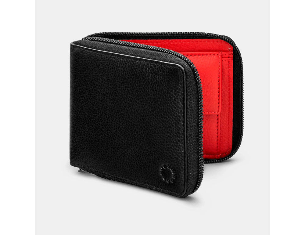 Гаманець чоловічий чорний з червоним усередині на блискавці Yoshi Y2046 Black/Red - Фотографія № 1