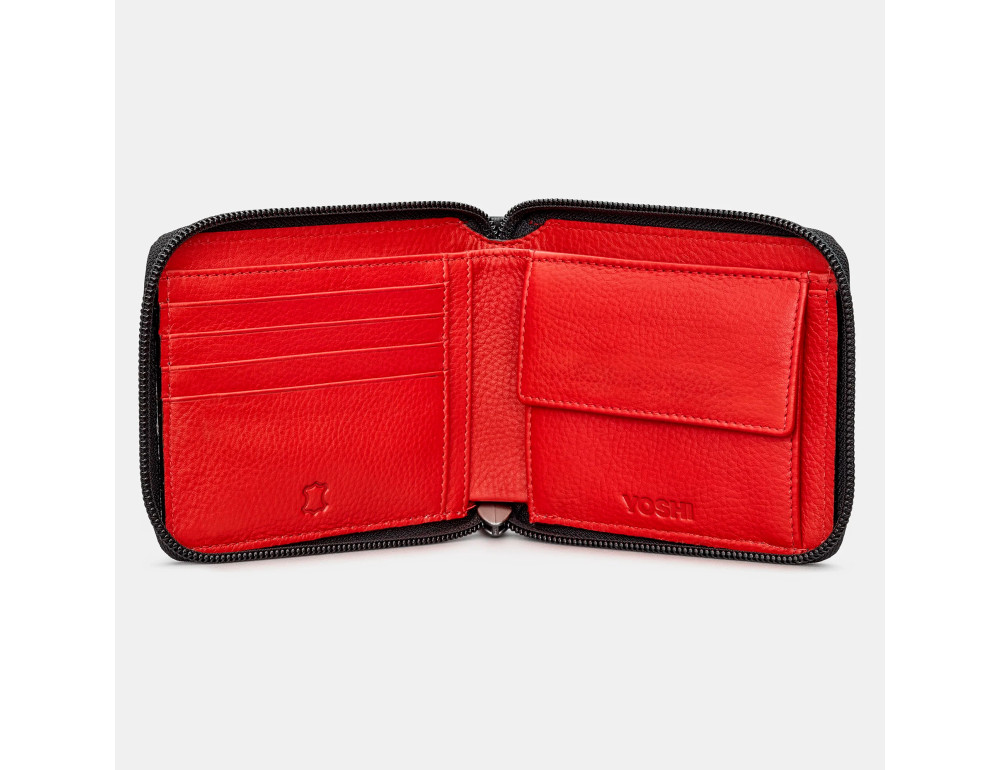 Гаманець чоловічий чорний з червоним усередині на блискавці Yoshi Y2046 Black/Red - Фотографія № 2