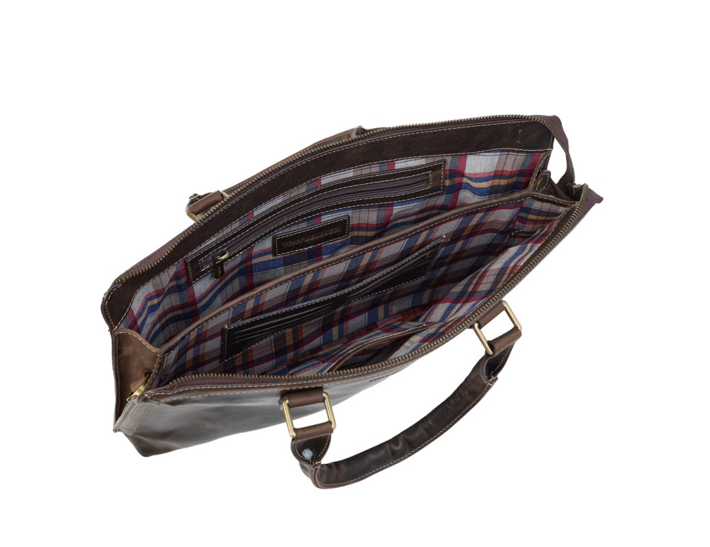 Коричневая кожаная сумка-чехол для ноутбука Tony Bellucci 5037-06 - Фото № 6