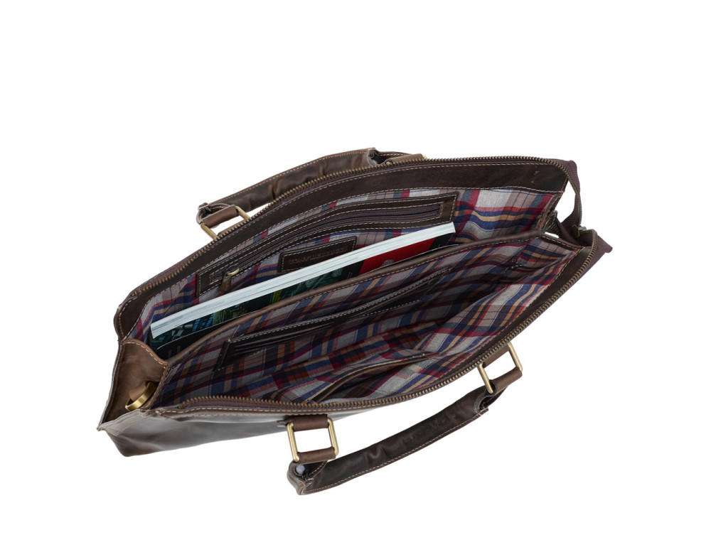 Коричневая кожаная сумка-чехол для ноутбука Tony Bellucci 5037-06 - Фото № 7