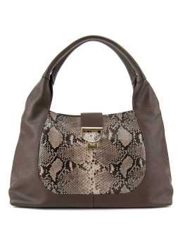 Женская вместительная кожаная сумка на плече с вставкой рептилияTavinchi CH-555DB-R