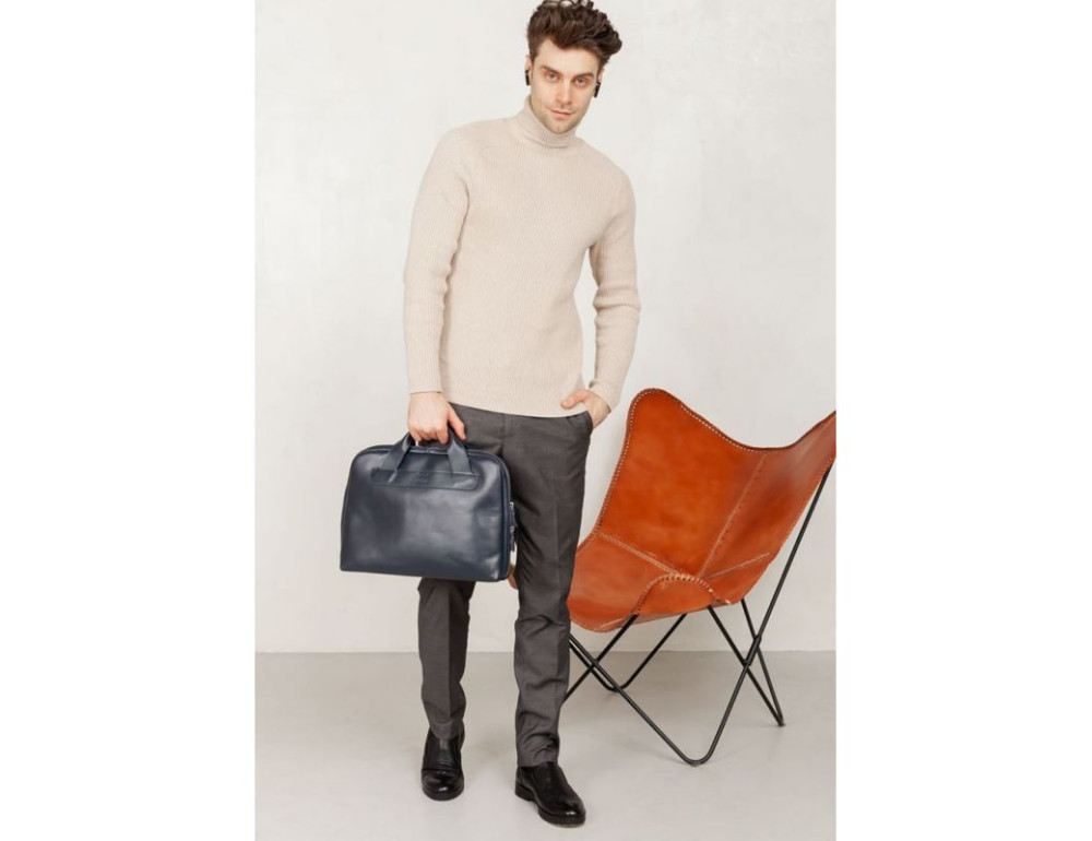 Шкіряна ділова сумка Attache Briefcase синій TW-Attache-Bri-blue-ksr - Фотографія № 2
