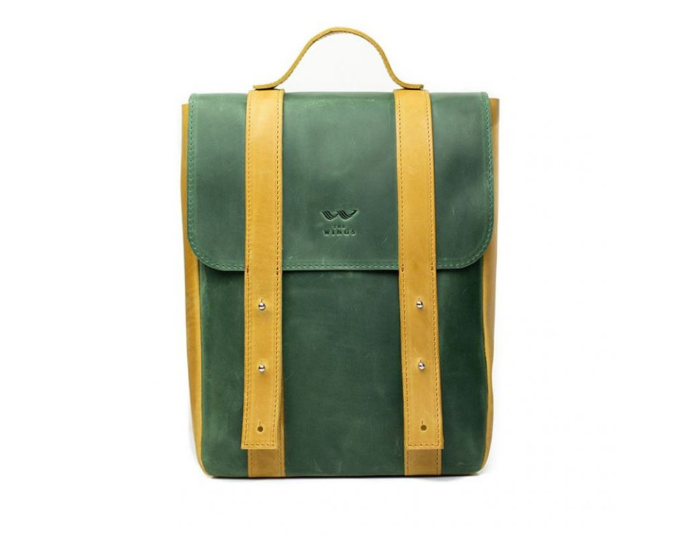 Кожаный рюкзак 13" зелено-желтый винтажный TW-BagBack-13-green-yell-crz - Фото № 2