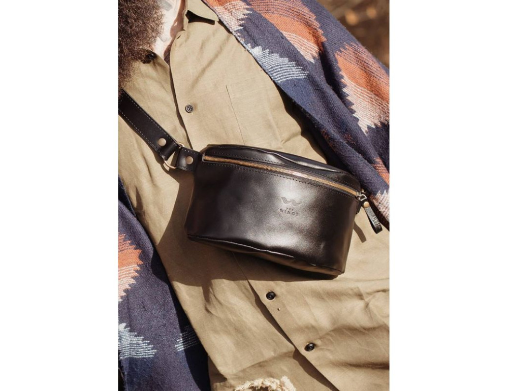 Кожаная поясная сумка черная TW-BeltBag-black-ksr - Фото № 2