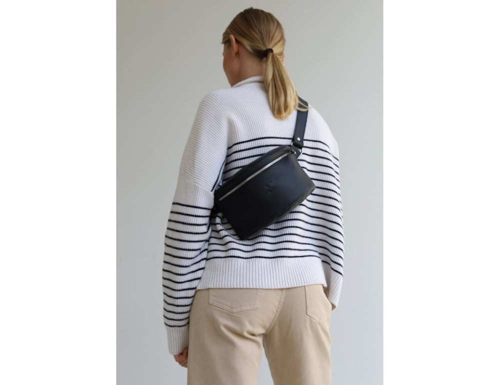 Шкіряна сумка чорна TW-BeltBag-black - Фотографія № 3