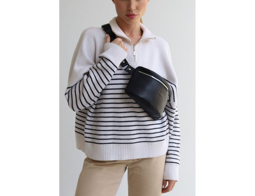Шкіряна сумка чорна TW-BeltBag-black - Фотографія № 4