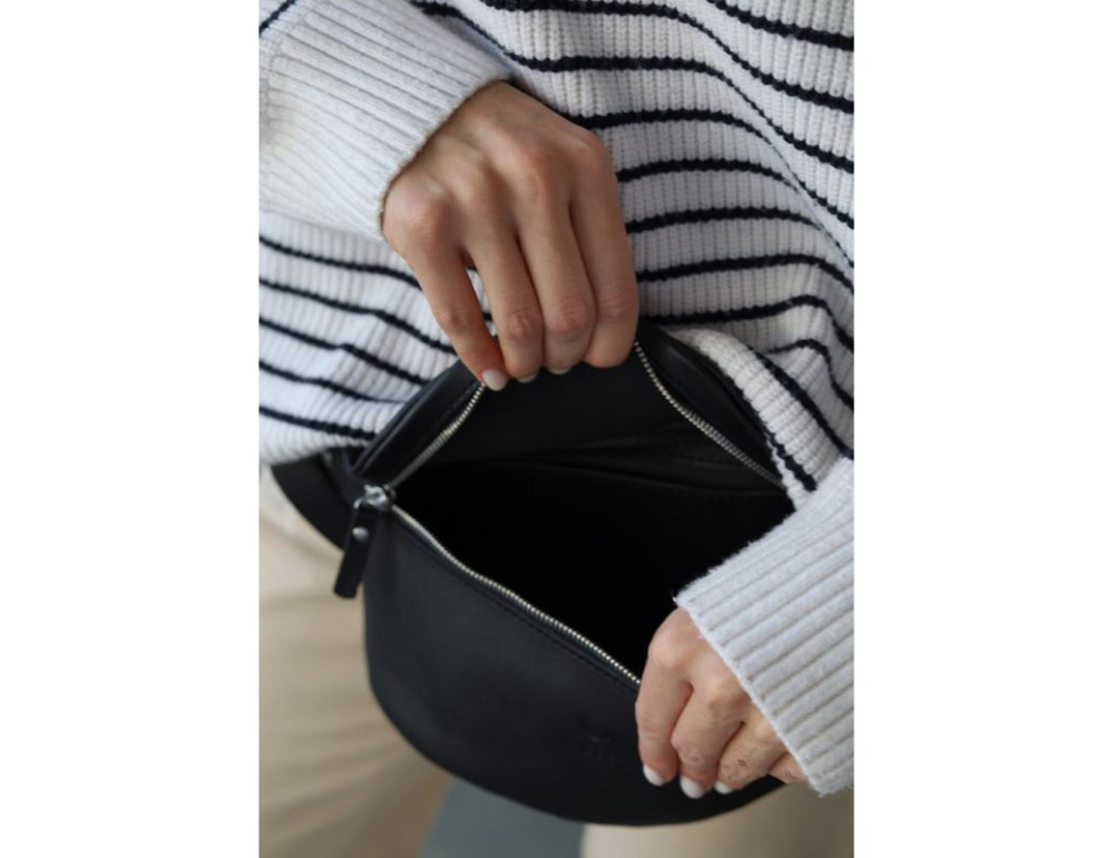 Шкіряна сумка чорна TW-BeltBag-black - Фотографія № 5