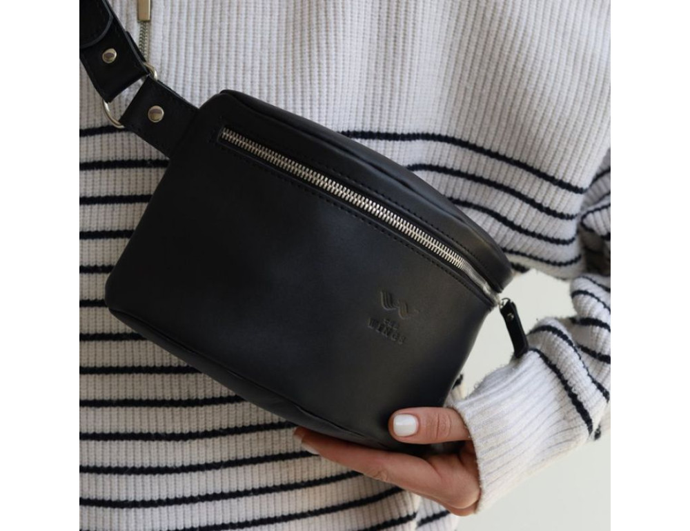 Шкіряна сумка чорна TW-BeltBag-black - Фотографія № 8