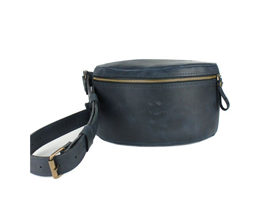 Шкіряна поясна сумка темно-синя вінтажна TW-BeltBag-blue-crz - Фотографія № 2