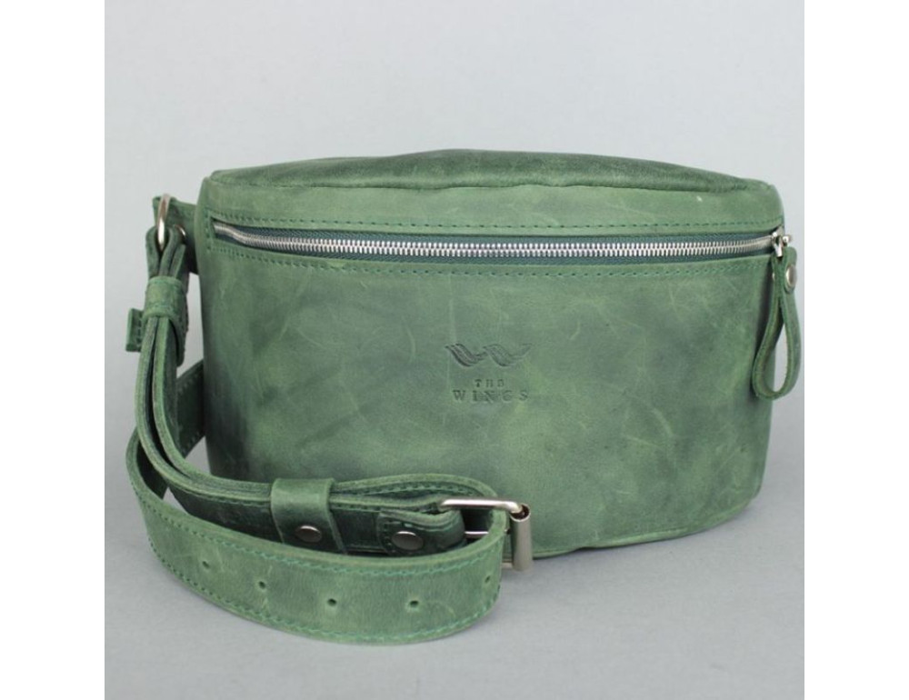 Шкіряна поясна сумка зелена вінтажна TW-BeltBag-green-crz - Фотографія № 2