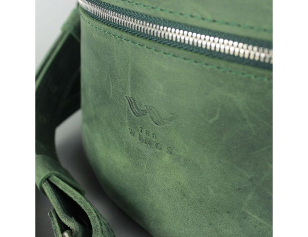 Шкіряна поясна сумка зелена вінтажна TW-BeltBag-green-crz - Фотографія № 3
