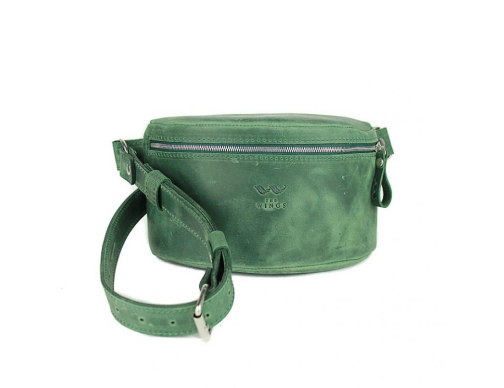 Шкіряна поясна сумка зелена вінтажна TW-BeltBag-green-crz - Фотографія № 5