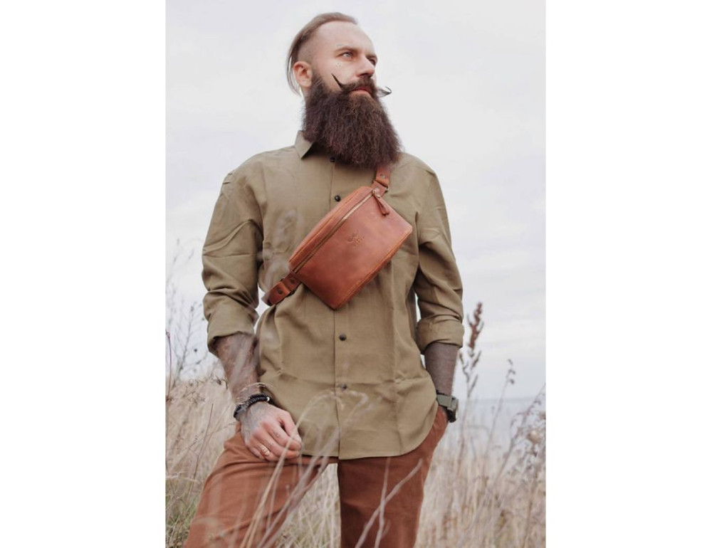 Шкіряна поясна сумка світло-коричнева вінтажна TW-BeltBag-kon-crz - Фотографія № 2