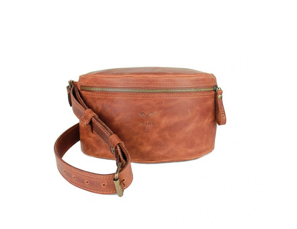 Шкіряна поясна сумка світло-коричнева вінтажна TW-BeltBag-kon-crz - Фотографія № 6
