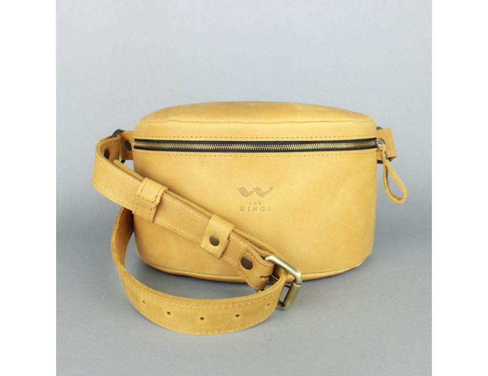Шкіряна поясна сумка жовта вінтажна TW-BeltBag-yell-crz - Фотографія № 3
