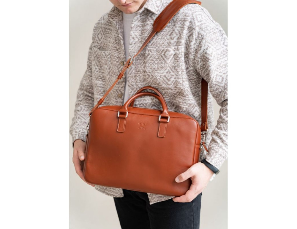 Світло-коричнева шкіряна ділова сумка Briefcase The Wings TW-Briefcase-2-kon - Фотографія № 3