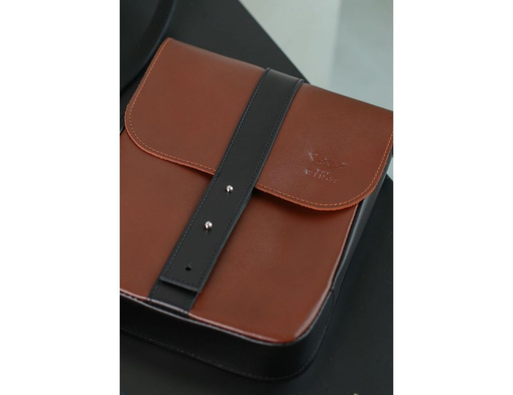 Чоловіча шкіряна сумка Mini Bag коричнево-чорна TW-Mini-bag-m-kon-black-ksr - Фотографія № 2