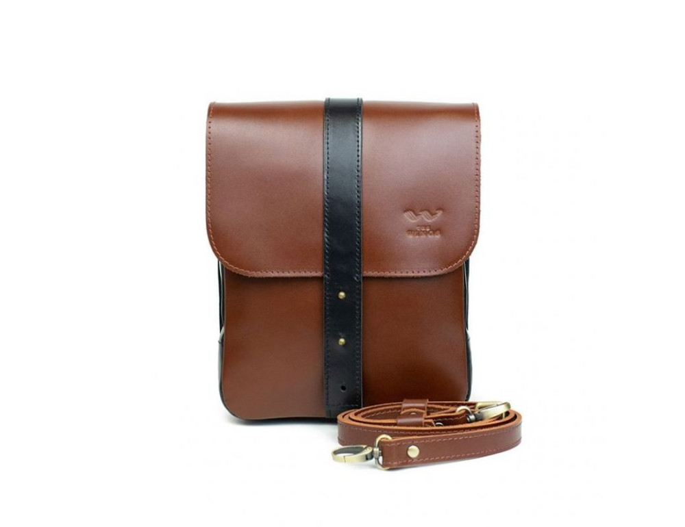 Чоловіча шкіряна сумка Mini Bag коричнево-чорна TW-Mini-bag-m-kon-black-ksr - Фотографія № 3