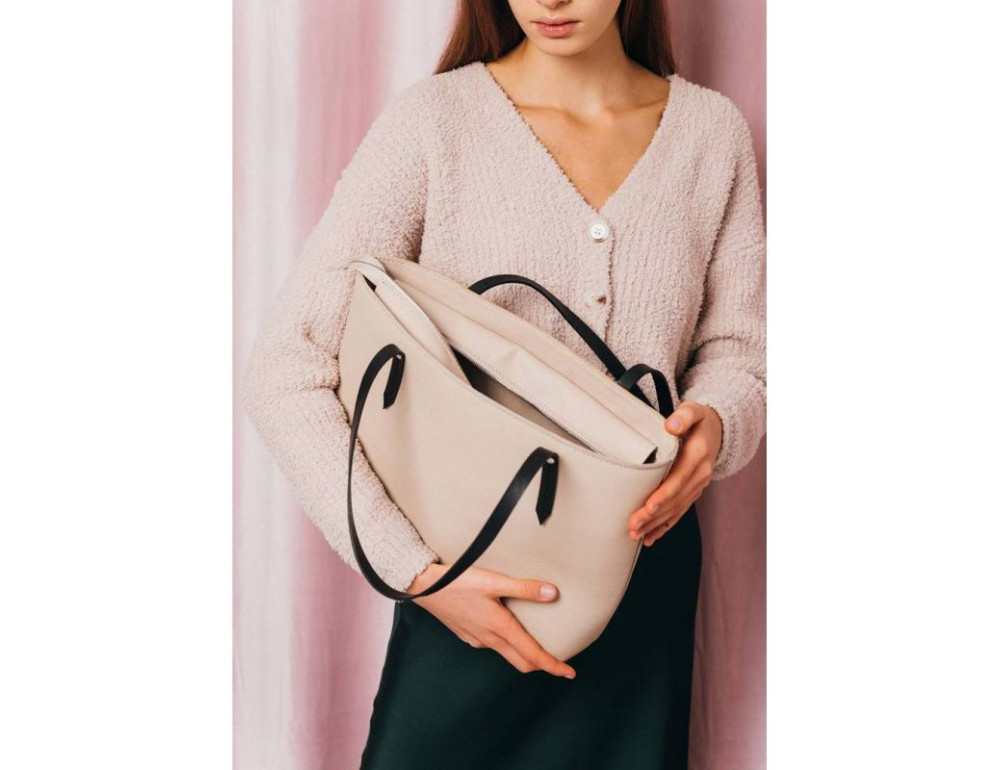 Кожаный шоппер Walker Mini светло-бежевый флотар The Wings TW-Walker-beige-flo - Фото № 3