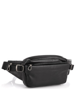 Чорна бананка чоловіча з натуральної гладкої шкіри Tiding Bag 1001A