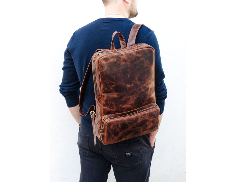 Чоловічий шкіряний рюкзак для ноутбука 17" Newery N1023KTC, коричневий - Фотографія № 2