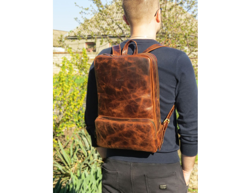 Чоловічий шкіряний рюкзак для ноутбука 17" Newery N1023KTC, коричневий - Фотографія № 11