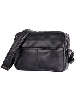Стильная мужская кожаная сумка через плечо черная Tiding Bag 1026A