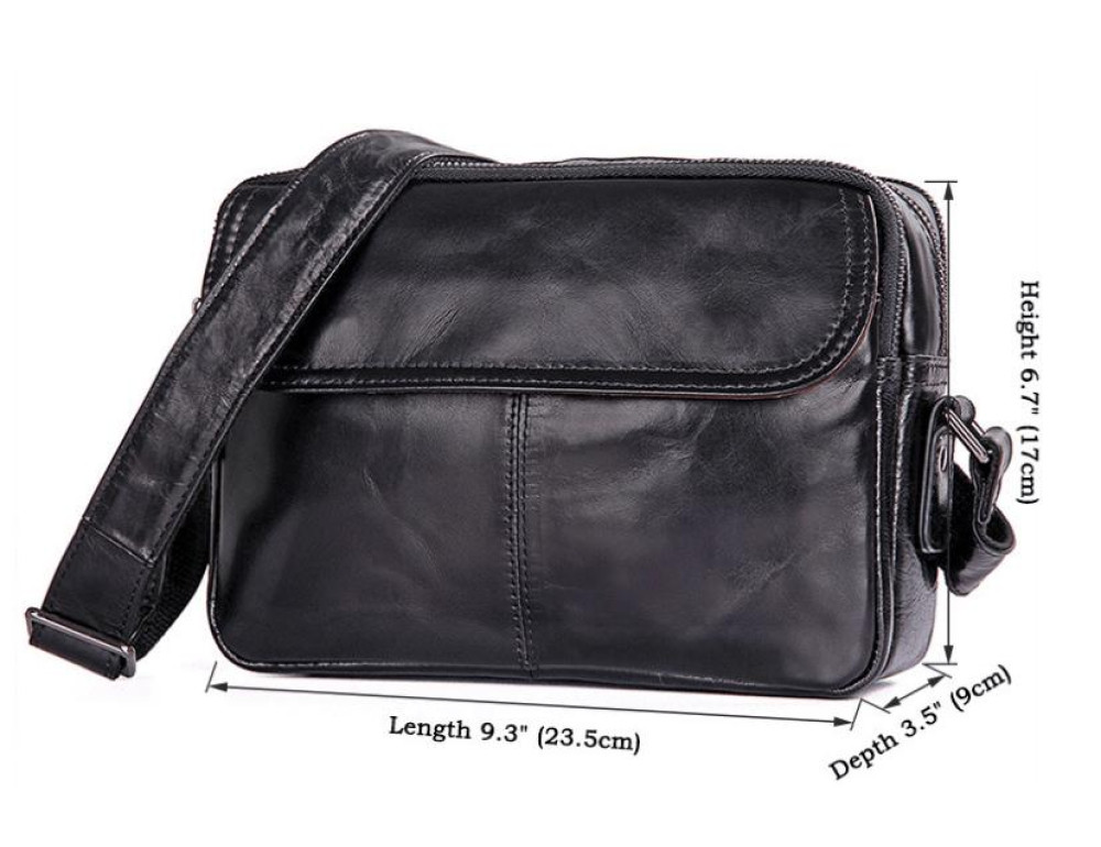 Стильная мужская кожаная сумка через плечо черная Tiding Bag 1026A - Фото № 3