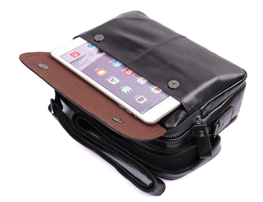 Стильная мужская кожаная сумка через плечо черная Tiding Bag 1026A - Фото № 4
