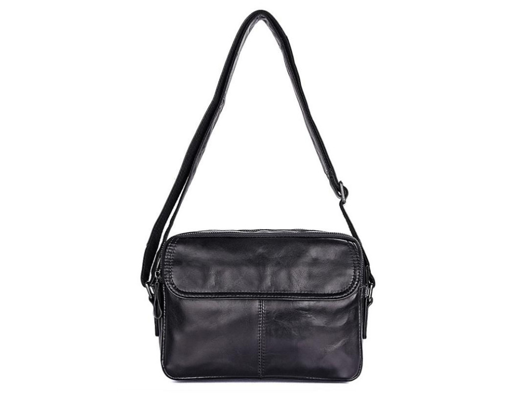 Стильная мужская кожаная сумка через плечо черная Tiding Bag 1026A - Фото № 6