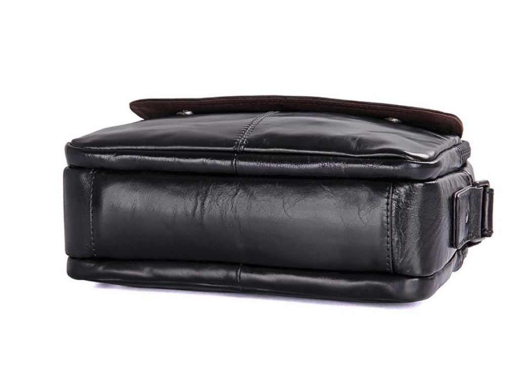 Стильная мужская кожаная сумка через плечо черная Tiding Bag 1026A - Фото № 7