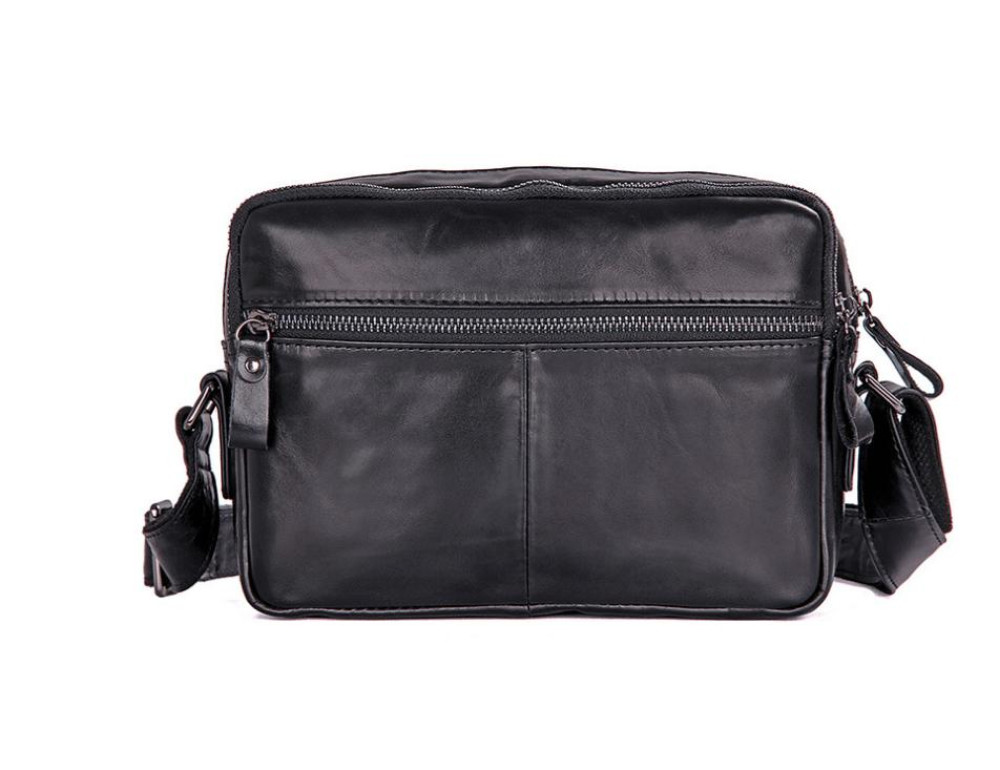 Стильная мужская кожаная сумка через плечо черная Tiding Bag 1026A - Фото № 8