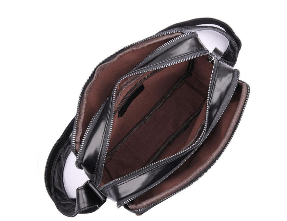 Стильная мужская кожаная сумка через плечо черная Tiding Bag 1026A - Фото № 10