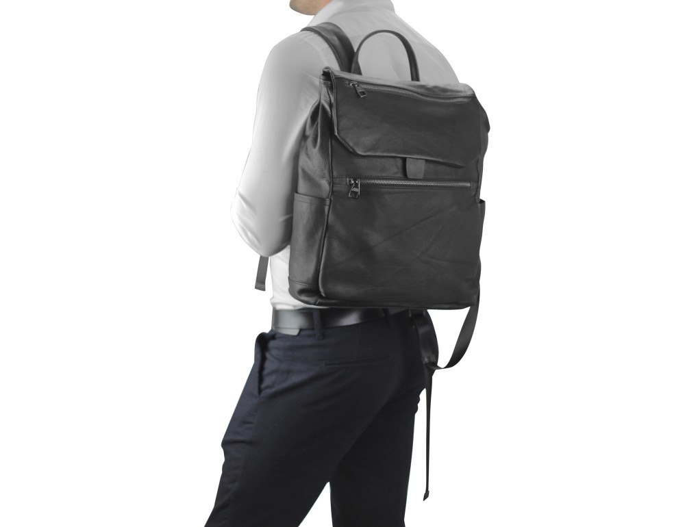 Чоловічий шкіряний чорний рюкзак Tiding Bag 303A - Фотографія № 2