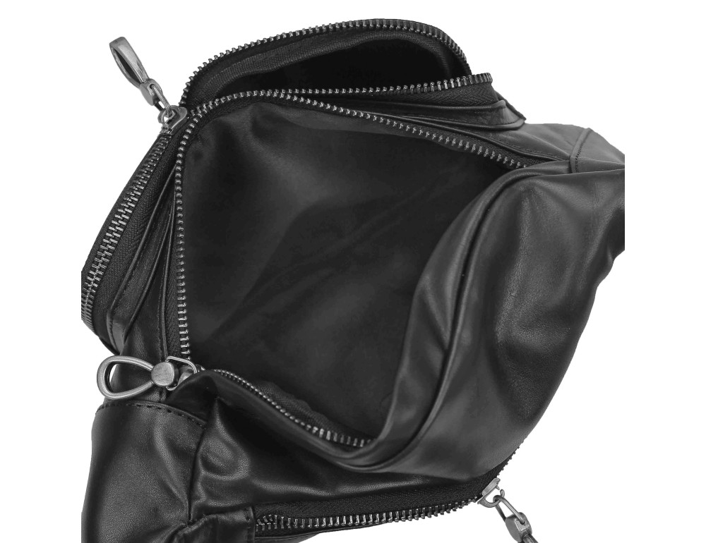 Чёрная кожаная бананка мужская Tiding Bag 310A - Фото № 2