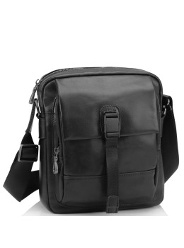 Чоловіча шкіряна сумка через плече чорна Tiding Bag 316A