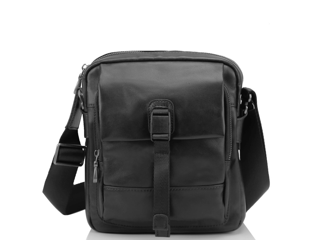 Чоловіча шкіряна сумка через плече чорна Tiding Bag 316A - Фотографія № 6