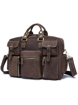 Дорожная кожаная сумка прочная тревел бег коричневая Tiding Bag 7028B
