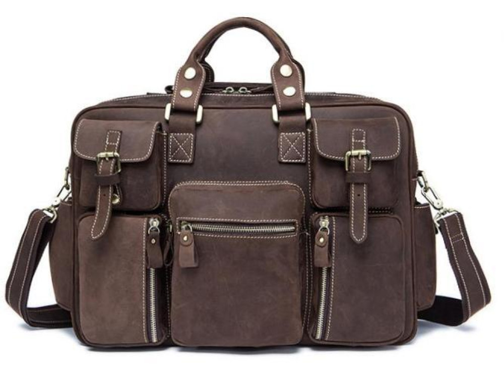 Дорожная кожаная сумка прочная тревел бег коричневая Tiding Bag 7028B - Фото № 2