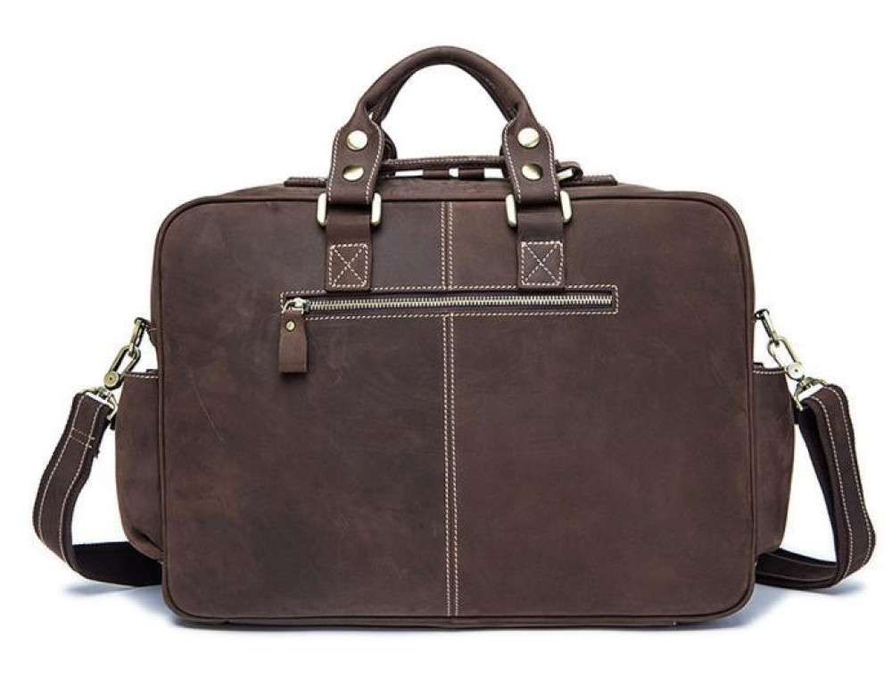 Дорожная кожаная сумка прочная тревел бег коричневая Tiding Bag 7028B - Фото № 3